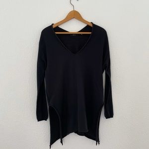 Black V Neck Sweater with Angled Bottom